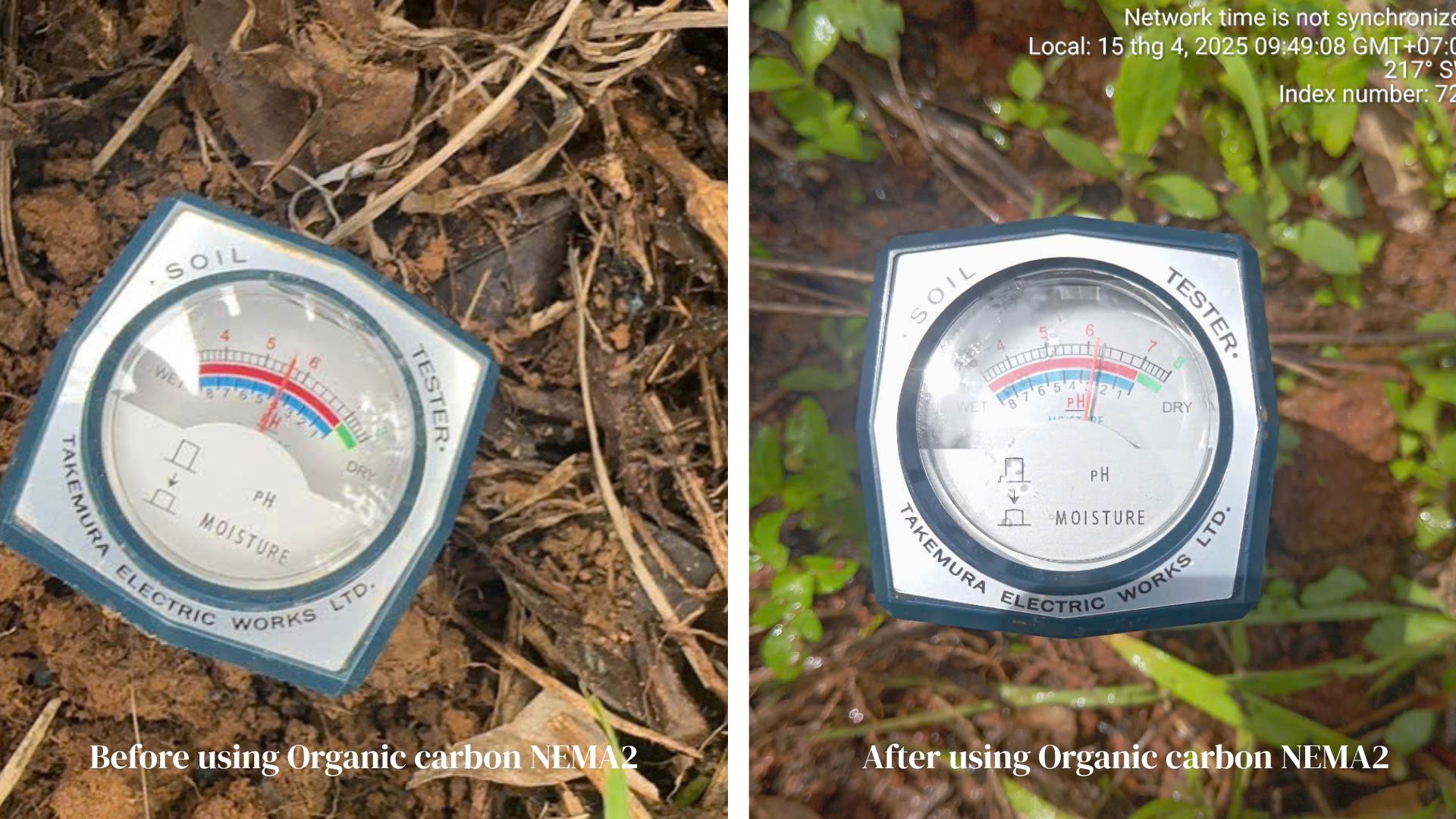 Chart comparing soil pH before and after using Organic Carbon.